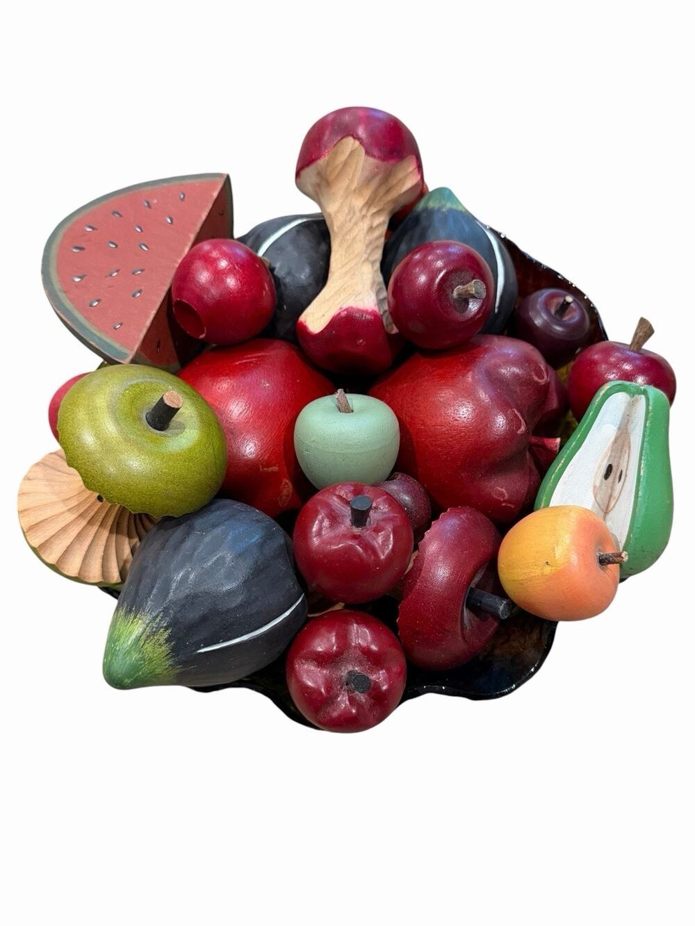 Lot of (24) Carved Wooden Fruit Home Decor Well-Made Realistic Vintage 1970s